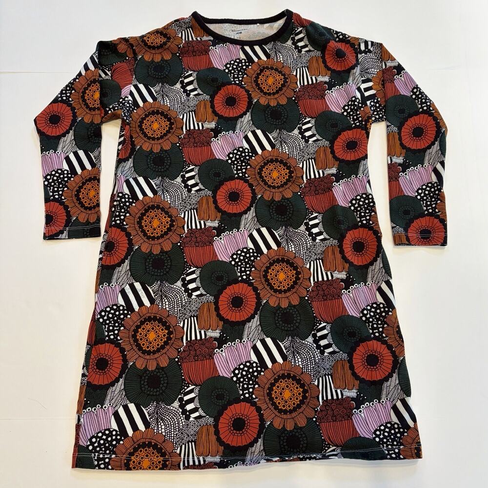 Marimekko x Uniqlo Dress Multicolor Floral Long Sleeves Size Girls 11-12 STAINS*